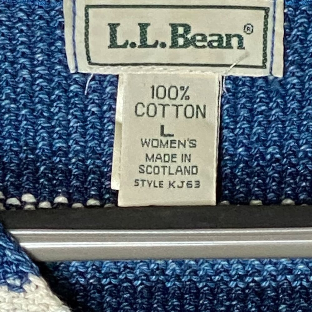 LL Bean Vintage Women’s L Blue White Stripe Cotton Sweater Made in Scotland - Picture 3 of 6